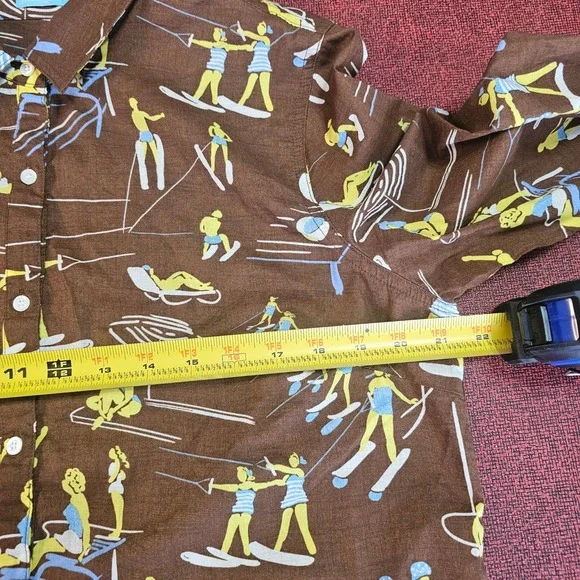 J McLaughlin Lois Button Up Shirt XL Brown AOP Retro Beach Ski Resort Vacation - Picture 8 of 10